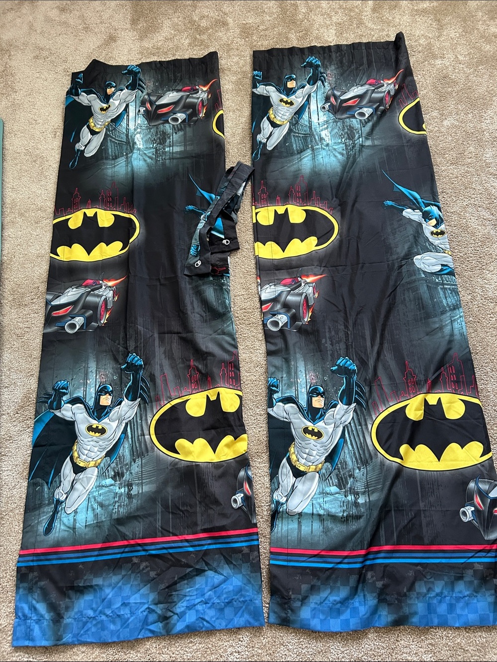 2 Batman Black and Yellow Superhero Curtain Panels 64by40 each